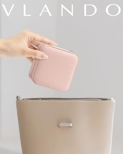 Vlando Travel Jewelry Case - Teacher Appreciation Gifts - Small Jewelry Travel Organizer Box Travel Essentials Christmas Gift for Women Girl - Pink