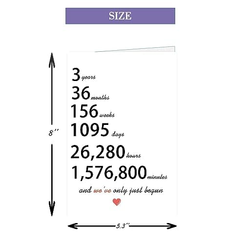 Lovely 3rd Anniversary Card Gifts for Husband Wife, Happy 3 Year Gifts for Anniversary for Boyfriends Girlfriends, Surprise 3 Years Marriage Gift for Couple, Sweet 3 Wedding Years Anniversary Card for