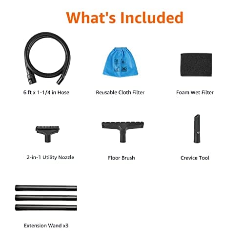 Amazon Basics Wet Dry Vacuum Cleaner, 4 gallon Shop, 3 HP Stainless Steel, Grey/Black