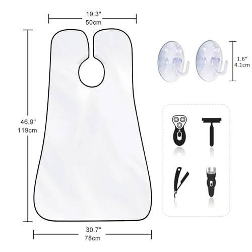 Beard Bib Apron for Men, Gift Beard Trimming Catcher Bib for Shaving & Hair Clippings, Waterproof Non-Stick Hair Catcher Grooming Cloth with 2 Suction Cups(White)