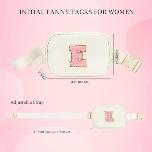 YOOLIFE Birthday Gifts for 3 4 5 6 7 8 9 10 11 12 13 Year Old Girls, Initial Fanny Pack for Girls Crossbody Bag Belt Bag Purse, Beige L