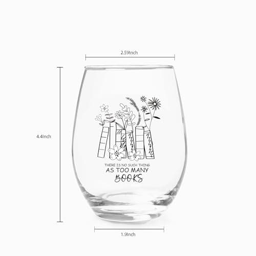 Jogskeor Book Lover Gift Stemless Wine Glass 15oz - There Is No Such Thing As Too Many Books Wine Glass for Book Lover, Birthday Christmas Gifts for Readers Bookworm Her Mom Him Dad Friend