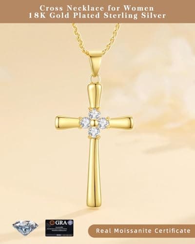 Gold Moissanite Cross Necklace for Women Wife in Light-Up Gift Box,Love Card - Women Anniversary Birthday Gifts Ideas for Wife Her Girlfriend, Christian Cross Chain Jewelry(18K Real Gold Filled)