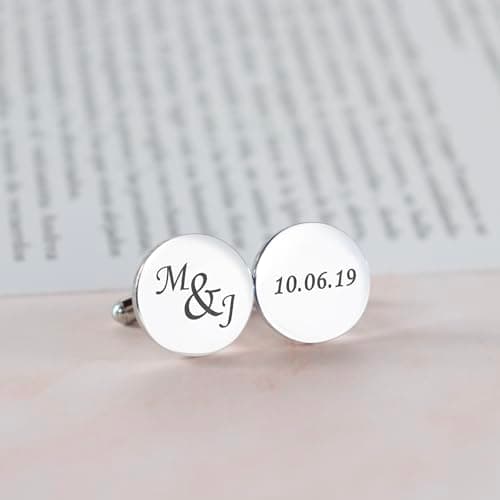 Custom engraved cufflinks for men, personalized wedding gift for groom, father of the bride & groom dad, best men, customized gold & silver cufflinks with dates, quotes or couples initials from bride