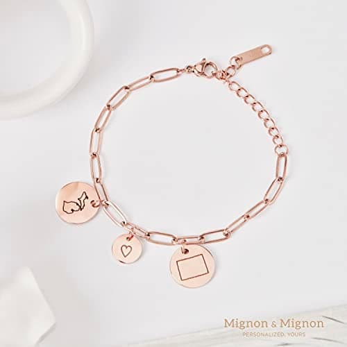 Long Distance Friendship Bracelet with State Engraved Charm, Custom Handmade Mom Jewelry for Best Friend, Birthday Gifts for Her – P-CBR-LDS