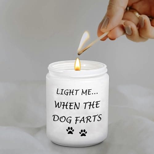 BFJLIFE Funny Gifts for Women Unique Dog Mom Dog Lovers Christmas Birthday Gifts for Her Sister Best Friend Girlfriend Wife Stocking Stuffers Light Me When Farts Lavender Scented Soy Candles