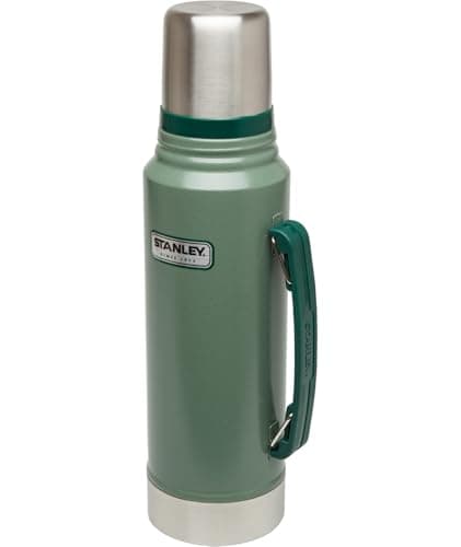 Stanley Heritage Classic Vacuum Bottle with Handle 1.1 qt | Wide Mouth w/Leakproof Cup Lid | Keep Drinks Hot or Cold | Insulated Stainless Steel Thermal Bottle | BPA-Free | Hammertone Green