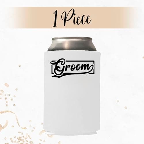 Veracco Groom's Drinking Team Can Coolie Holder Bachelor Party Wedding Favors Gift For Groomsmen Proposal (12, Wht Groom, Blk DT)