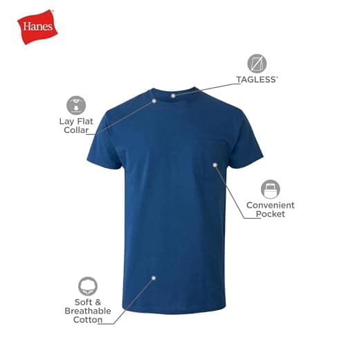 Hanes Pocket T-Shirt Pack, 6-Pack, Cool & Breathable Cotton Tees, Stay-Tucked Undershirts for Men