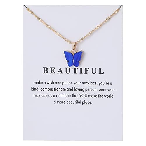 Rrdaily 9 Pcs Dainty Colorful Butterfly Pendant Necklace Set for Women,Bohemian Acrylic Butterfly Chain Necklace Cute Jewelry Gift