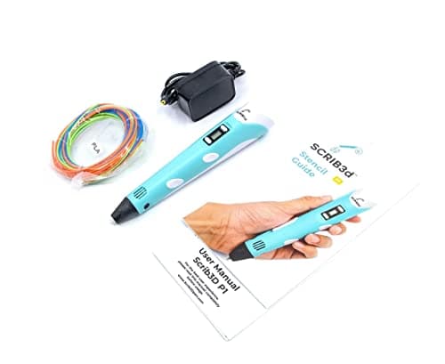 SCRIB3D P1 3D Printing Pen with Display - Includes 3D Pen, 3 Starter Colors of PLA Filament, Stencil Book + Project Guide, and Power adapter
