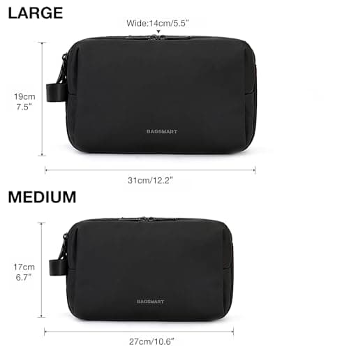 BAGSMART Toiletry Bag for Men, Travel Toiletry Organizer Dopp Kit Water-resistant Shaving Bag for Toiletries Accessories, Door Room Essentials, Black-medium