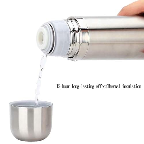 Stainless Steel Thermal Bottle Vacuum Insulated Coffee Trave Mug for Hot and Cold Drinks Double Walled Sport Water Flask with Cup 17Oz/500Ml(Silver)