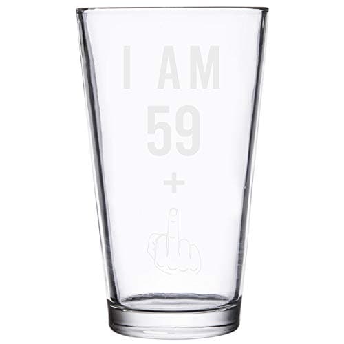 Gelid 59 + One Middle Finger 60th Birthday Gifts for Men Women Beer Glass – Funny 60 Year Old Presents - 16 oz Pint Party Decorations Supplies - Craft Beers Gift Ideas for Dad Mom Husband Wife 60 th
