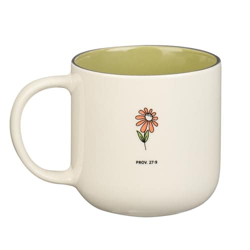 Christian Art Gifts Sage Green Floral Ceramic Coffee Mug – 15 oz. Microwave and Dishwasher-safe Inspirational Scripture Coffee and Tea Mug for Friends with Bible Verse: Sweet Friendship –Proverbs 27:9