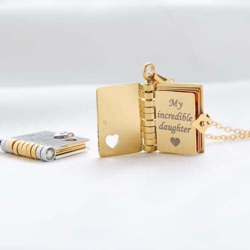 RANKEEF My Little Star Book Necklace - My Incredible Daughter Book Necklace Daughter Gifts from Dad Mom Mother Adjustable Silver 18k Gold Jewelry Openable with 6 Pages Gifts of Love