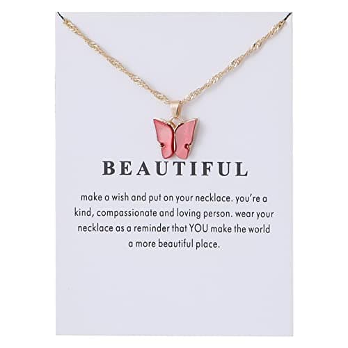 Rrdaily 9 Pcs Dainty Colorful Butterfly Pendant Necklace Set for Women,Bohemian Acrylic Butterfly Chain Necklace Cute Jewelry Gift