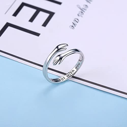 Yesteel S925 Sterling Silver Hug Ring for Women Teen Girls, Adjustable Ring Jewelry Mothers Day Birthday Gifts for Daughters Mom Sister Wife Friends Grandma