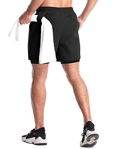 Aolesy Men's 2 in 1 Running Shorts 5" Workout Gym Athletic Shorts for Men Quick Dry Lightweight Training Shorts with Pockets