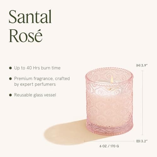 LA JOLIE MUSE Santal Rose Scented Candle – Saffron, Rose & Leather | 6 oz Natural Soy Wax | 40 Hours Clean Burn | Gift-Ready for Hosts & Gatherings | Elegant Home Decor