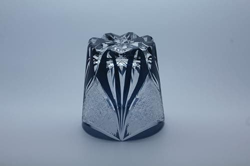 Edo Kiriko Whiskey Glass – Elegant Japanese Style Deep Blue Glass with Chrysanthemum & Flame Motif, Hand-Cut Spirits Tumbler for Whiskey & Cocktails