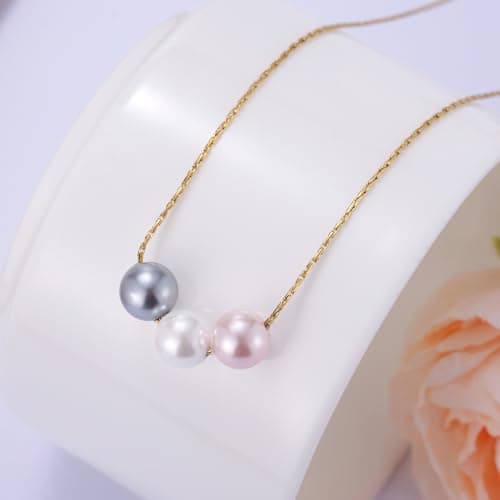 Kvekstio 8mm Pearl Pendant Necklace Gift for Women, Elegant Three Pearls Jewelry for Birthday, Christmas, Friendship Day