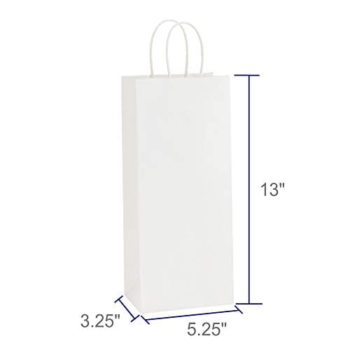 BagDream Kraft Paper Bags 5.25x3.25x13 Inches 50Pcs White Paper Wine Gift Bags with Handles Bulk for Wine, Gift, Retail, Party Favor