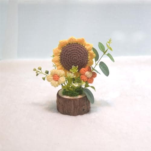 Handmade Crochet Knitted Sunflower Bouquet Creative Knitted Potted Plant Mini Cute Home Desktop Decorations and Gifts for Friends, Lovers, Classmates