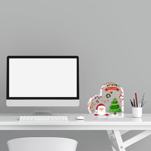 Christmas Decorations Indoor, Christmas Decor for Table, Office Desk, Mantle, Shelf - Acrylic Heart Shaped Gifts for Women/Girls - Holiday Indoor Home Decor