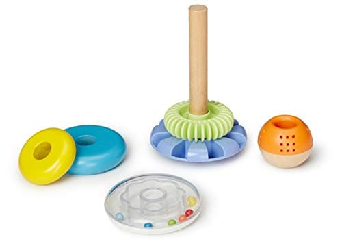 Amazon Basics Wooden Shape Sorter and Rainbow Stacker Classic Baby Toy Set-Sorting Play For Infants Age 12M+, Medium, Multicolor