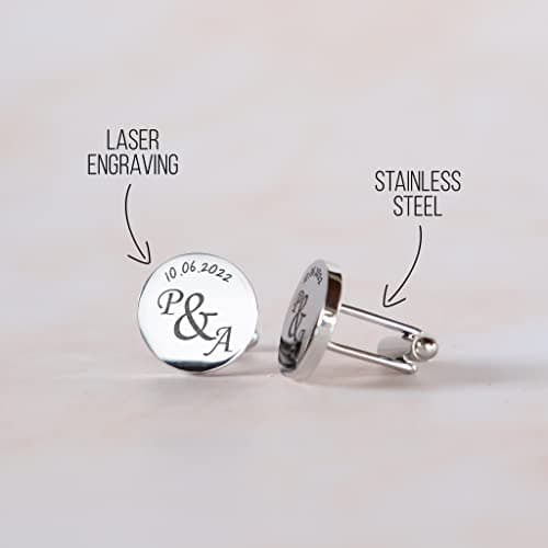 Custom engraved cufflinks for men, personalized wedding gift for groom, father of the bride & groom dad, best men, customized gold & silver cufflinks with dates, quotes or couples initials from bride