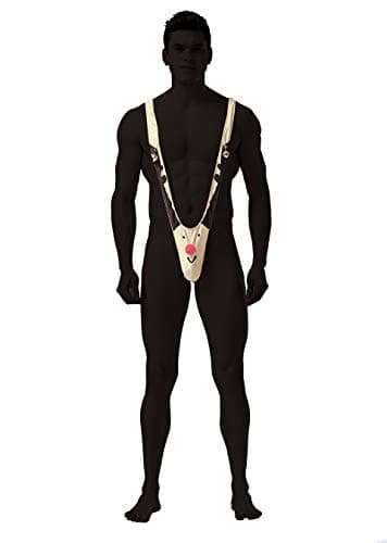 FreeNFond Christmas Gag Gift Reindeer Mankini Men Thong Underwear with Bells for White Elephant Exchange Gifts Valentine's