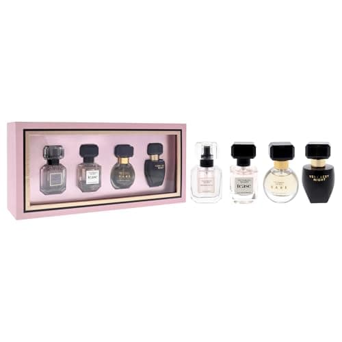 Victoria's Secret Fragrance Discovery Set for Women - 4 Pc Mini Gift Set with Bombshell, Tease, Bare, and Very Sexy Night EDP Sprays (0.25oz Each)