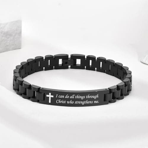 VNOX Personalized Religious Jewelry-Engraved Inspirational Christian Faith Bible Verse Quote Wristbands Elegant Link Bracelet Encouragement Gift,Cassic Watch Band Strap Design