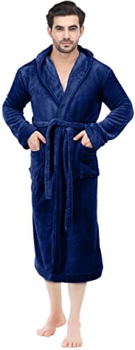 NY Threads Men's Hooded Fleece Bathrobe Plush Long Spa Robe