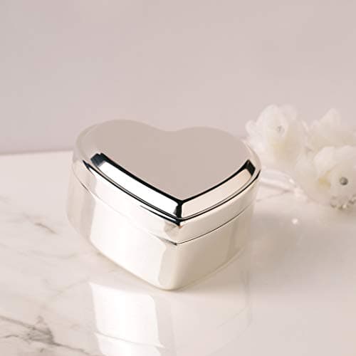 Cherished Moments Personalized Heart Jewelry Keepsake Box with Custom Engraved Cross and Name for Baby Baptism Gift for Girls, Silver Toned