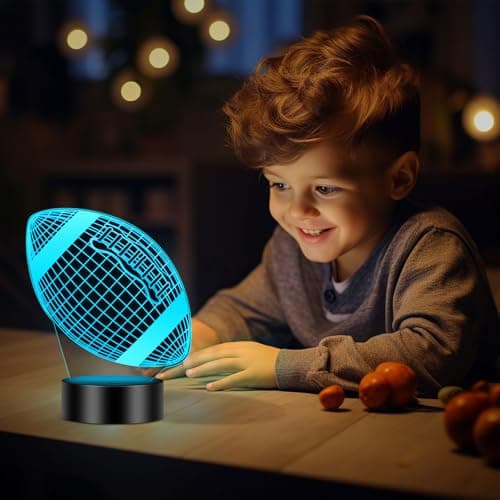 Linkax Football Gifts Stocking Stuffers for Kids Teens Boys Girls, Rugby 3D Illusion Night Light Christmas Gifts for Kids, 6 7 8 9 10 11 12 13 Year Old Birthday Presents Room Decor, Toys for Ages 8-13