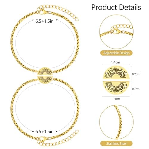 JoycuFF Friendship Bracelets Birthday Gifts for Women Friendship Best Friend Gift Matching Bracelets to My Bestie Sun Bracelet 2pcs