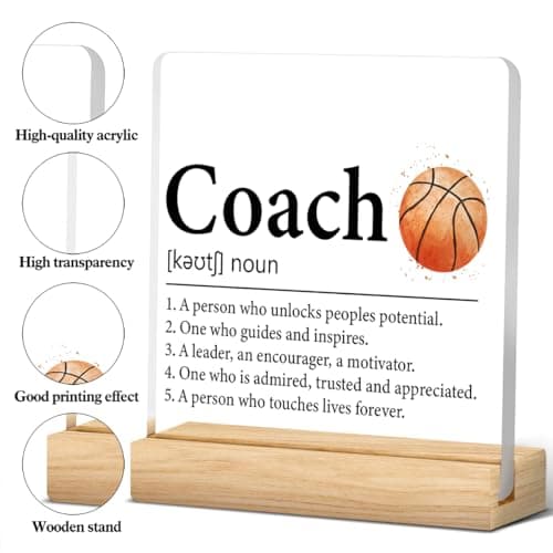 OOINISUU Coach Appreciation Gift, Best Basketball Coach Gifts for Men Women, Coach Definition Clear Desk Decorative Sign Acrylic Plaque Sign Home Office Desk Decor 4x4 Inch