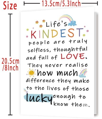 YiKaLus Cute Appreciation Card for Kindest Person, Great Thank You Card with Envelope for Women Men, Sweet Friendship Gift for Friends Classmates, Best Thank You Gift Ideas for Mom Dad