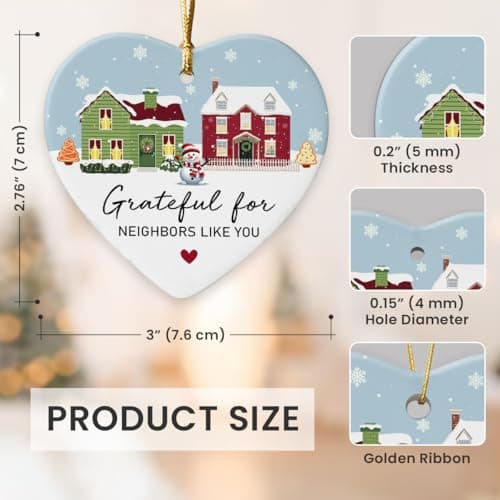 Neighbor Gifts Christmas Ornaments 2025 - Birthday Gifts for Neighbors, Friends, Women, Men, The Neighbors Favor, Christmas Tree Decorations Heart-Shaped Ceramic Ornament
