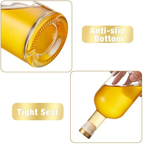 Mfacoy Set of 6 Glass Bottles, 12 oz Clear Liquor Bottles, Heavy Base Glass Bottle with T-Top Cap, Vodka Bottle for Wine Beverages Drinks Oil Vinegar Kombucha Beer with Cork Stopper Airtight Lid