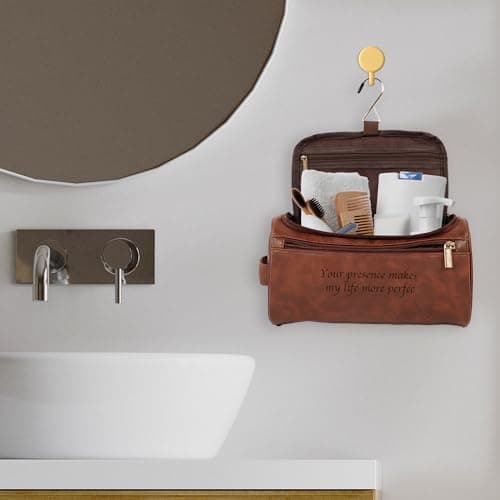 Easycosy Personalized Toiletry Bag for Men, Engraved with Pattern & Text, PU Leather Men's Toiletry Bag for Traveling, Father's Day Memories Gifts for Him Men Boyfriend Husband