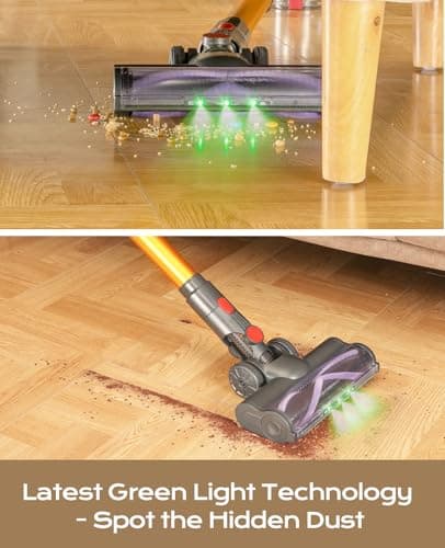 Cordless Vacuum Cleaner, 450W 40KPA Vacuum Cleaners for Home, 45Mins Lightweight Stick Vacuum with Advanced Green Light Tech, Rechargeable Battery Vacuum for Carpet,Pet Hair,Hardwood Floor
