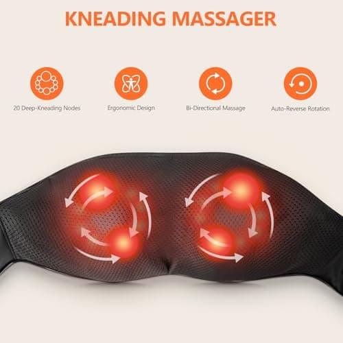 Back and Neck Massager,Shiatsu Back Massager with Heat,Cordless Portable Kneading Shoulder Massage Shawl Electric Massage Pillow for Pain Relief Deep Tissue Gifts for Dad Mom Friends