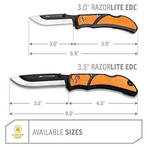 OUTDOOR EDGE OUTDOOR EDGE 3.5" RazorLite EDC Knife. Pocket Knife with Replaceable Blades and Clip. The Perfect Hunting Blade for Skinning Deer. Blaze Orange with 6 Blades