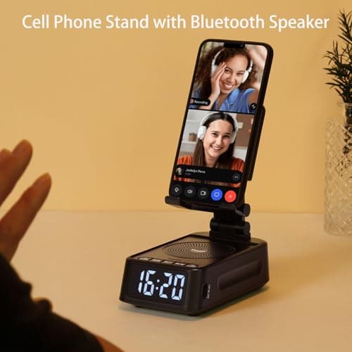 Gifts for Men Women, Phone Stand with Bluetooth Speaker&Clock, Birthday Gifts for Him, Phone Holder with Wireless Speaker, Ideal for Dad Mom Husband Boy, Cool Tech Gadget for Men