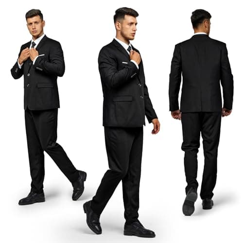 Men's Suit 3 Piece Slim Fit Suit Set, Two Button Solid Jacket Vest Pants with Tie, Men Tuxedo Suit Set