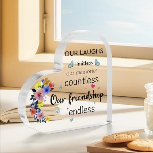 Best Friend Birthday Gifts for Women, Christmas Friendship Gifts for Women, BFF Sister Coworker Bestie Christmas Gift for Woman, Cute Heart Acrylic Plaque Paperweight Keepsake Decor