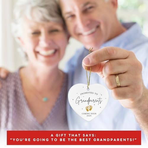Grandparents Gifts - First Time Grandparents Gifts for Grandma, Grandpa - Baby Pregnancy Announcement Ornament for New Grandma - Grandpa to Be Ornaments 2026 - Ceramic Hanging Ornament